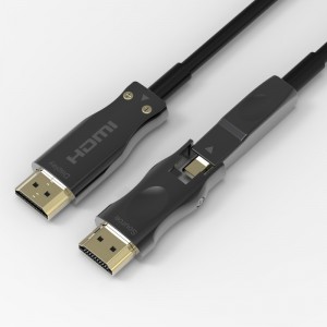 دعم كبل HDMI للألياف البصرية القابلة للفصل بسرعة عالية بسرعة 4 جيجابت في الثانية بسرعة 18 جيجابت في الثانية ، مع موصل HDMI ثنائي مايكرو ووصلات HDMI قياسية